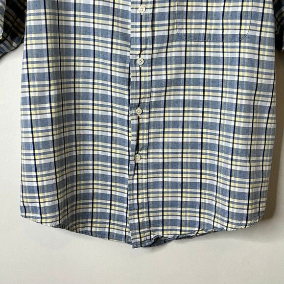 Eddie Bauer Short Sleeve Plaid Button Front Shirt White Blue Yellow Mens Large - Picture 7 of 9